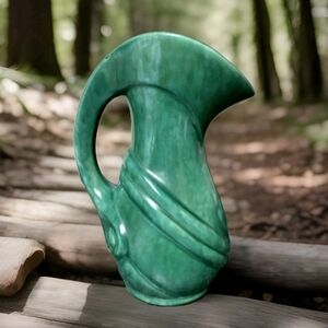 Vintage Gonder Pottery USA Pitcher Ewer MCM Green Drip Glaze RARE DESIGN